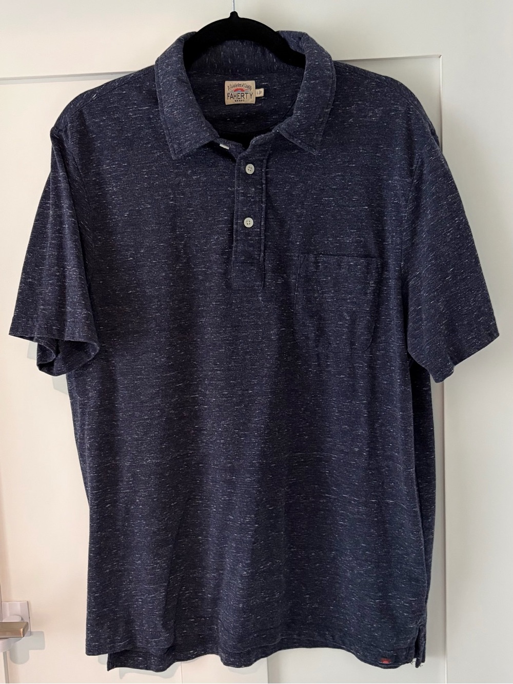 Faherty Navy Heather Pocket Polo